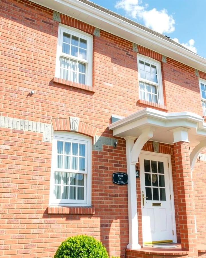 Crisp White Trim for a Timeless Look - 30 Blonde Brick House Color Schemes