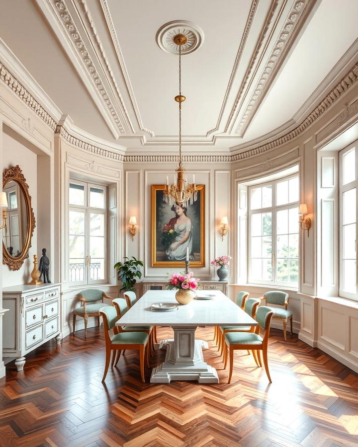 Crown Molding for Architectural Elegance - 25 Parisian Dining Room Ideas