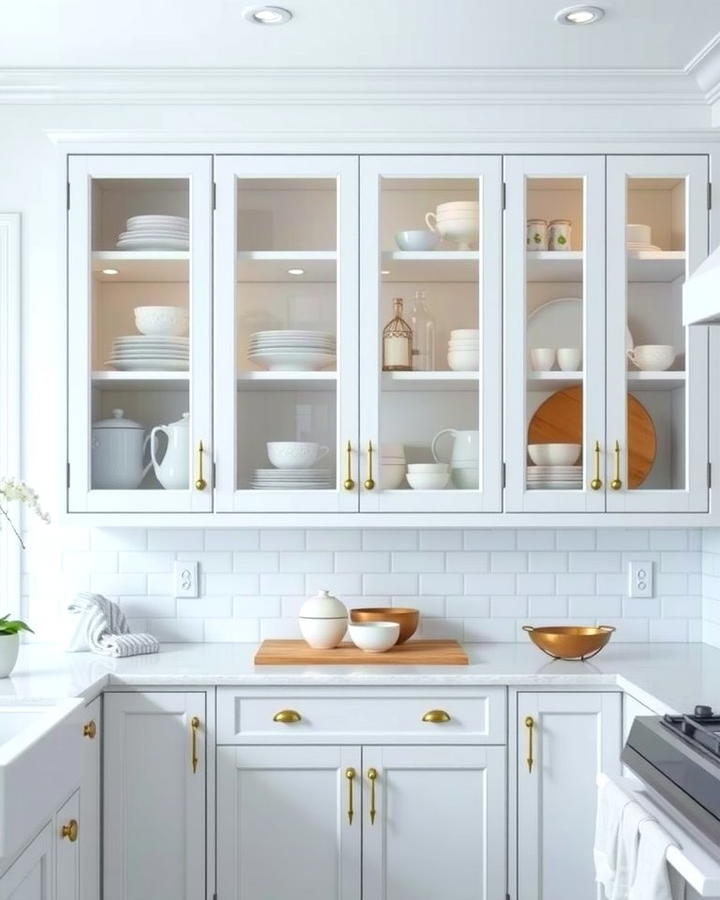 Cupboard Glass Inserts - 30 White Farmhouse Kitchen Ideas