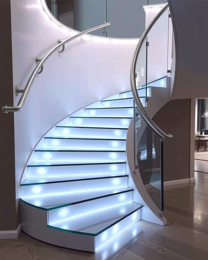 Curved Staircase with Built in Lighting - 30 Curved Staircase Ideas