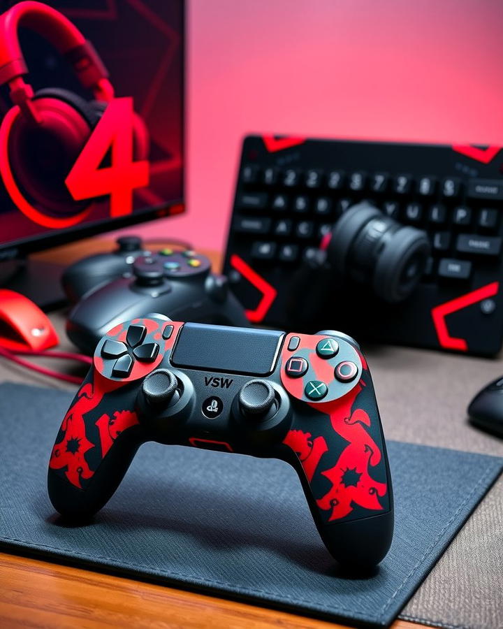 Custom Controller Skins - 25 Red and Black Gaming Setup Ideas