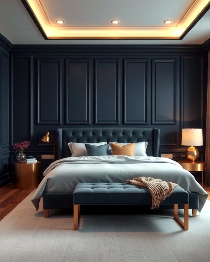 Dark Blue Paneling - 25 Moody Blue Bedroom Ideas