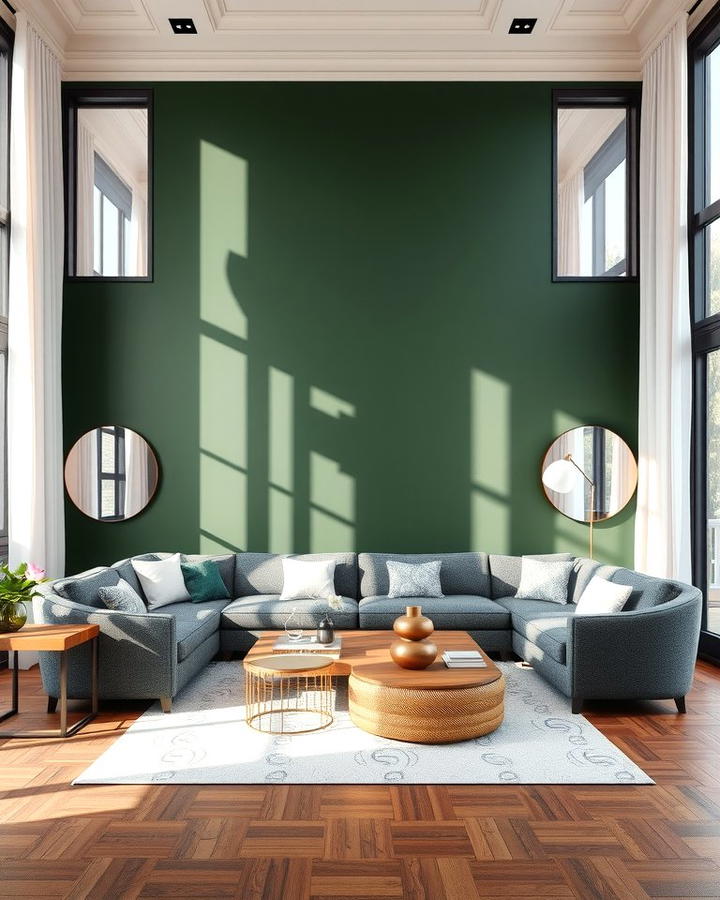 Dark Green Accent Wall - 30 Dark Green Living Room Ideas