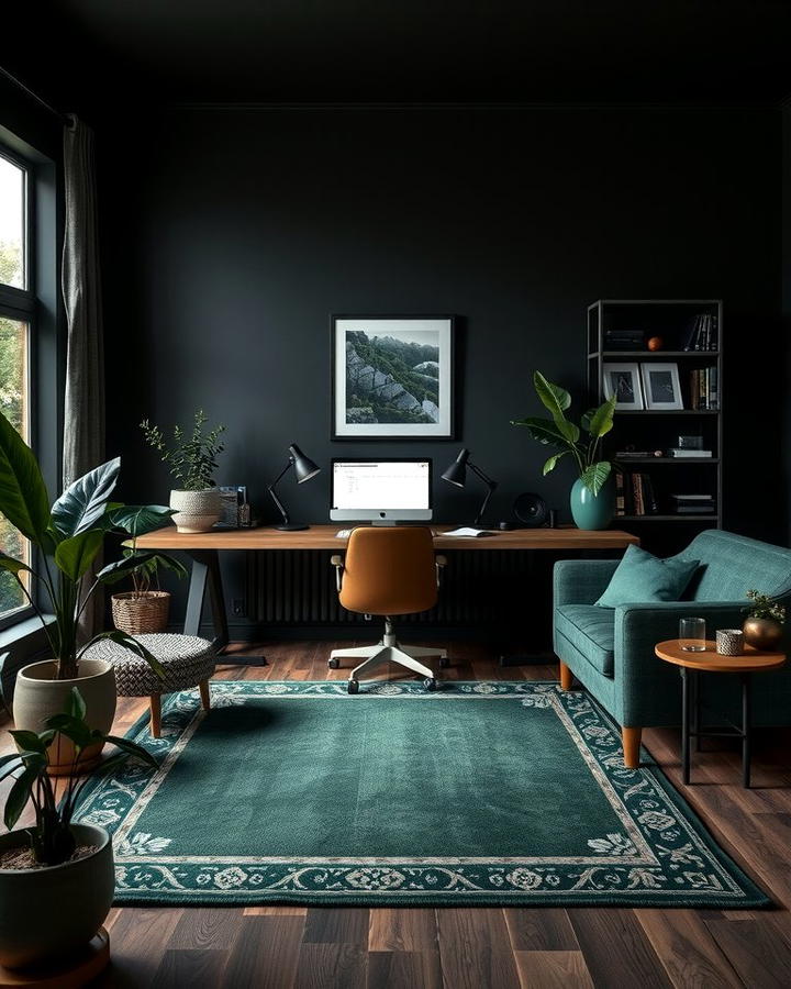 Dark Green Accents - 30 dark home office design ideas