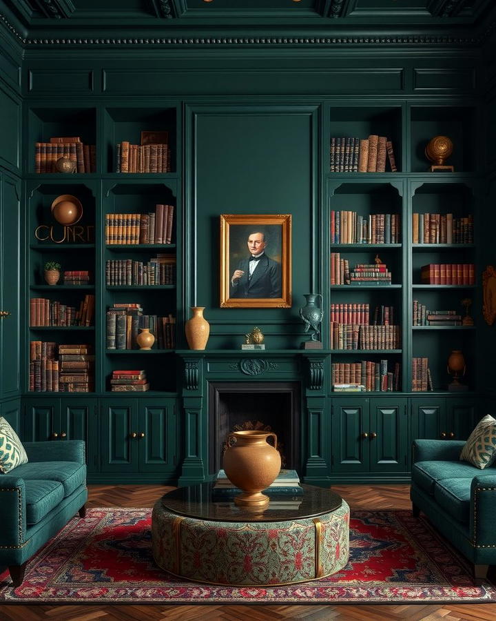 Dark Green Bookcases - 25 Victorian Dark Green Living Room Ideas