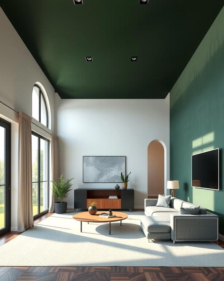 Dark Green Ceiling - 30 Dark Green Living Room Ideas