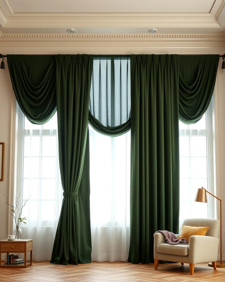 Dark Green Curtains - 30 Dark Green Living Room Ideas