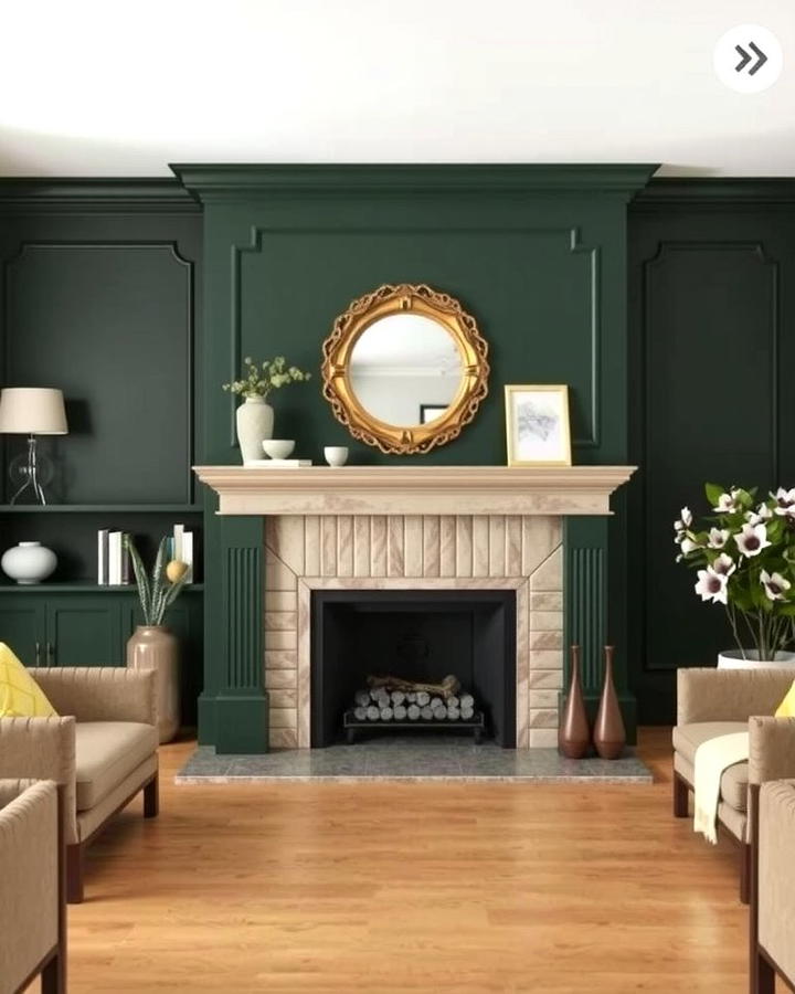 Dark Green Fireplace Surround - 30 Dark Green Living Room Ideas