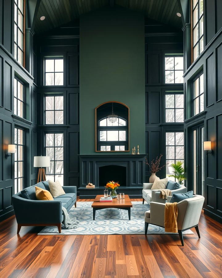 Dark Green Paneling - 30 Dark Green Living Room Ideas