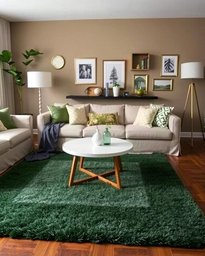 Dark Green Statement Rug - 30 Dark Green Living Room Ideas