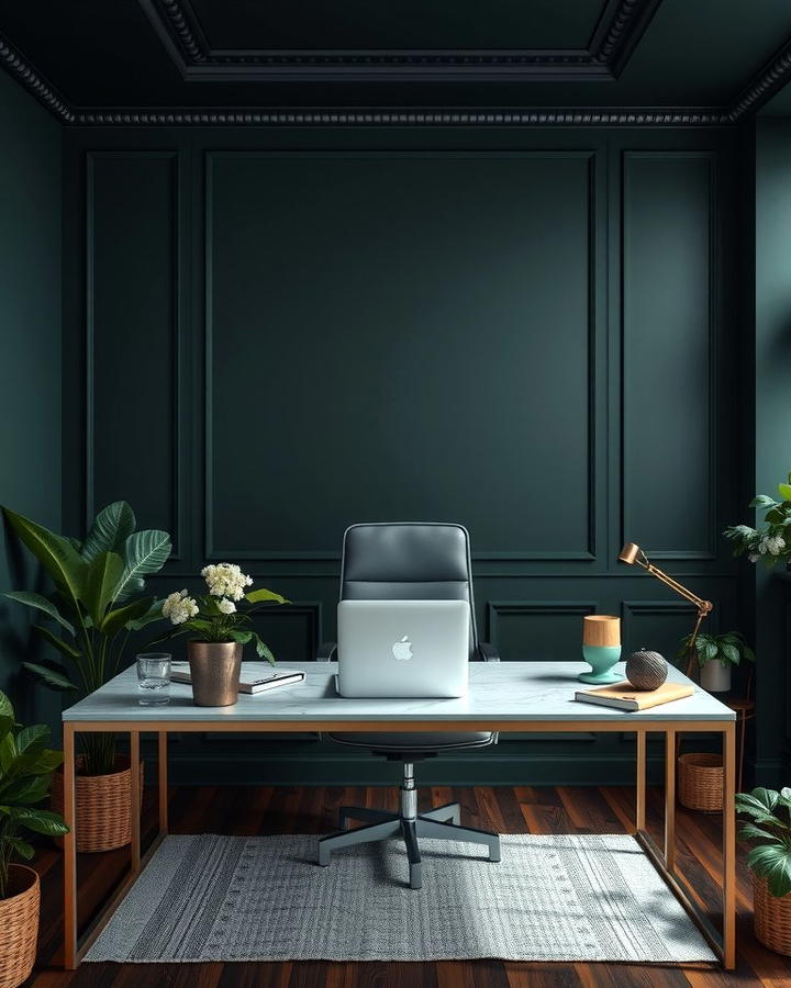 Dark Green Walls - 30 dark home office design ideas