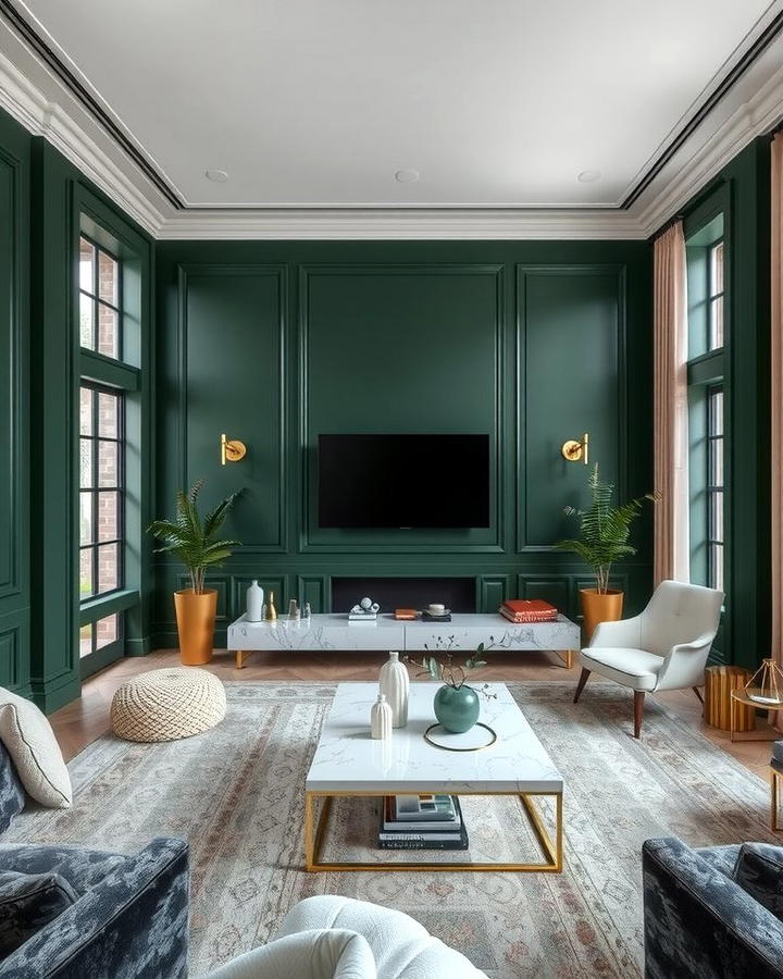 Dark Green and Marble Combination - 30 Dark Green Living Room Ideas