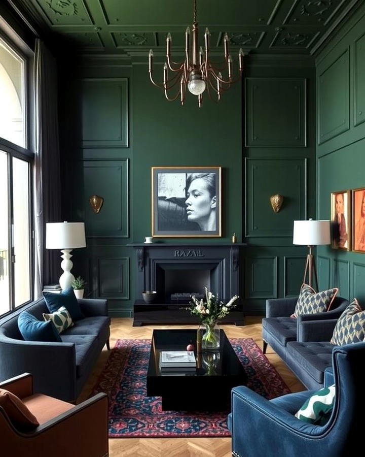 Dark Green and Navy Combination - 30 Dark Green Living Room Ideas