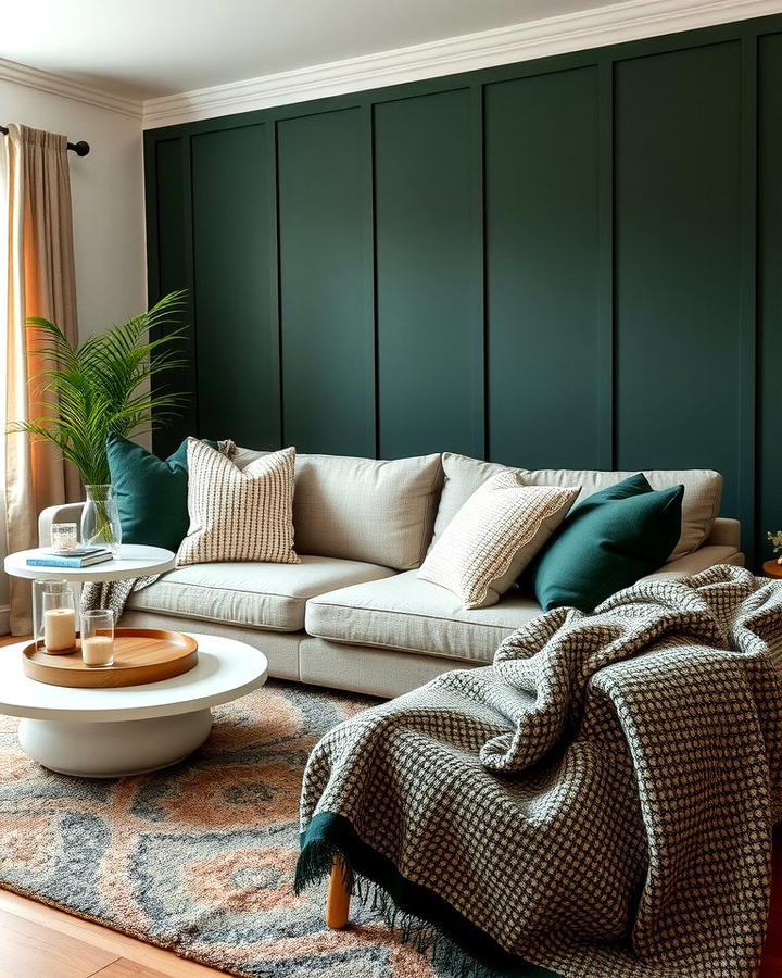 Dark Green and Neutral Textiles - 30 Dark Green Living Room Ideas