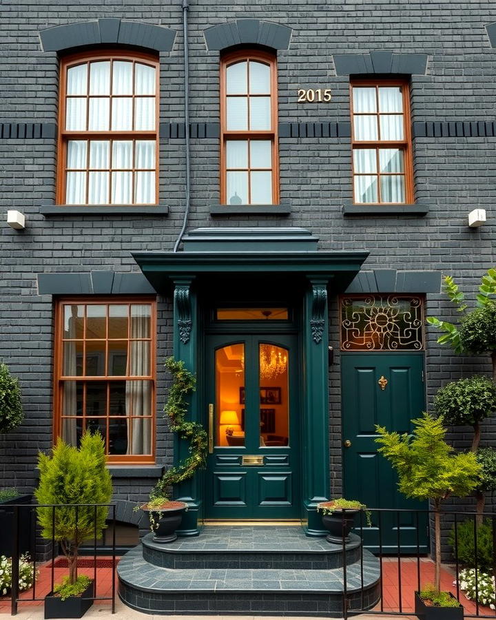 Dark Green with Copper Accents - 30 Green Brick Exterior Home Ideas