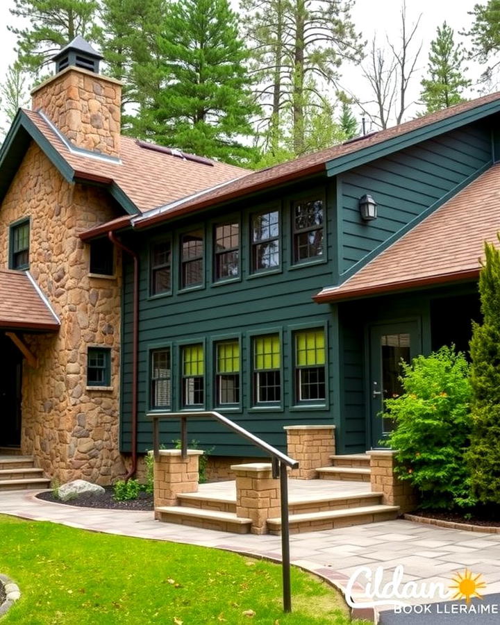 Dark Green with Stone for Natural Elegance - 30 Dark Green Exterior Ideas