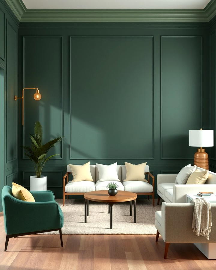 Dark Green with Textured Walls - 30 Dark Green Living Room Ideas