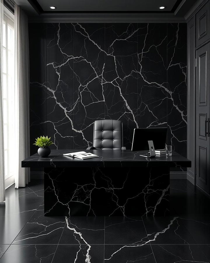 Dark Marble Desk - 30 dark home office design ideas