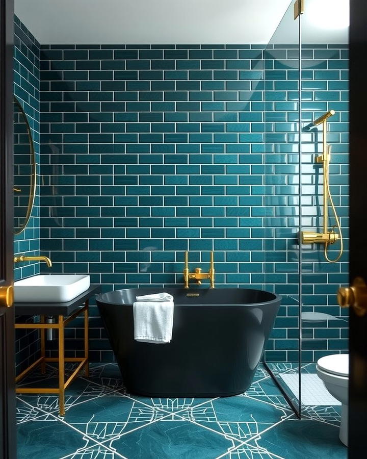 Dark Teal Statement Walls - 30 Green Bathroom Tile Ideas