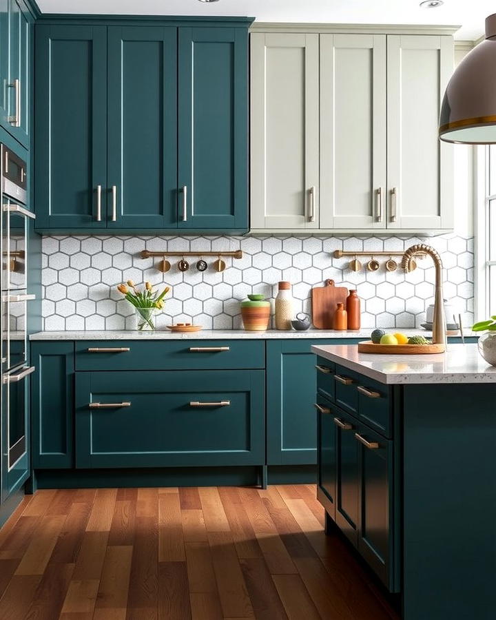 Dark Teal and Light Gray Elegance - 25 Two Tone Kitchen Cabinet Ideas