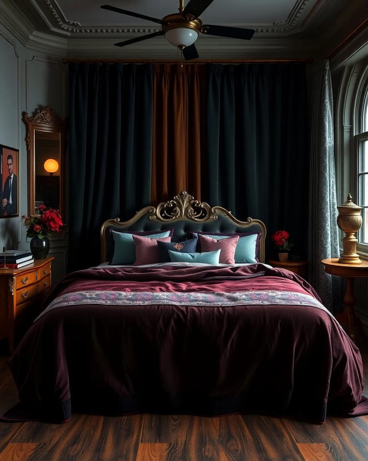 Dark Velvet Textiles - 30 dark academia bedroom ideas