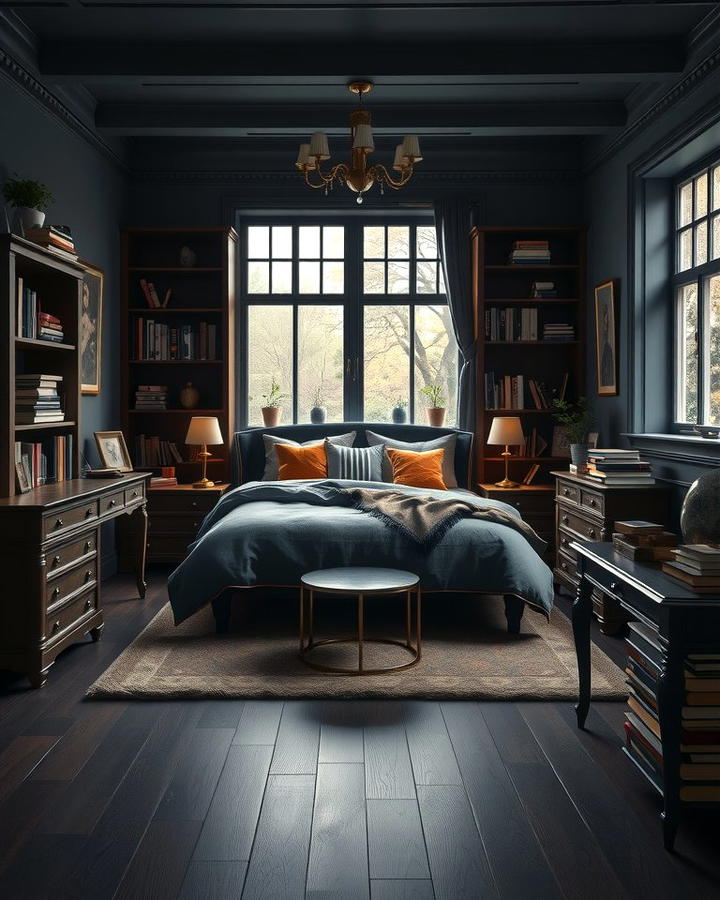 Dark Wood Flooring - 30 dark academia bedroom ideas