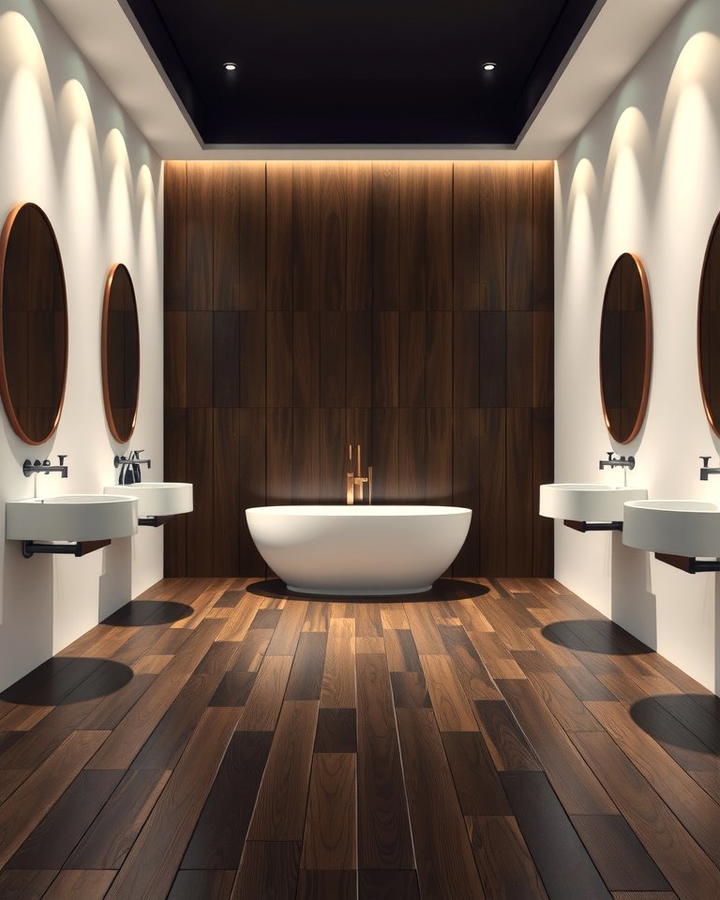 Dark Wood for a Dramatic Look - 30 Ideas for Wood Floors in Bathrooms