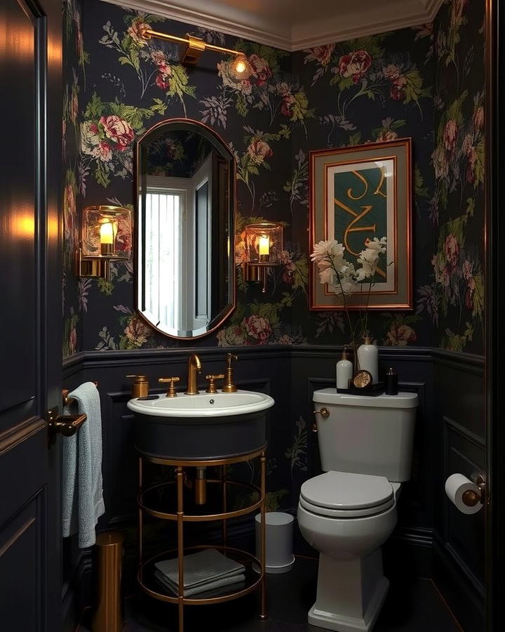 Dark and Moody Florals - 25 Powder Room Wallpaper Ideas