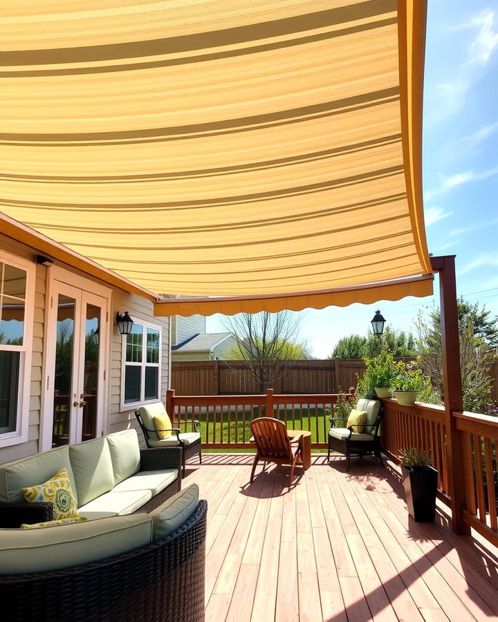 Deck with Retractable Awning - 25 Mobile Home Deck Ideas