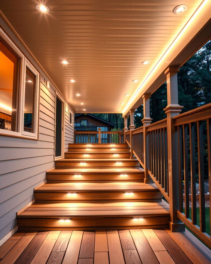 Deck with Stair Lighting - 25 Mobile Home Deck Ideas