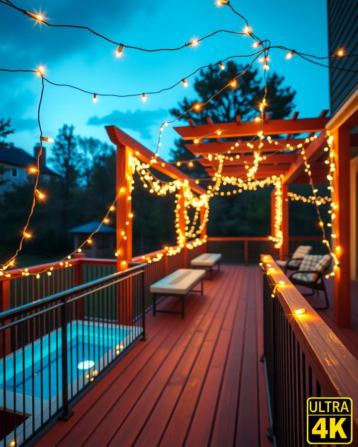 Deck with String Lights - 25 Mobile Home Deck Ideas