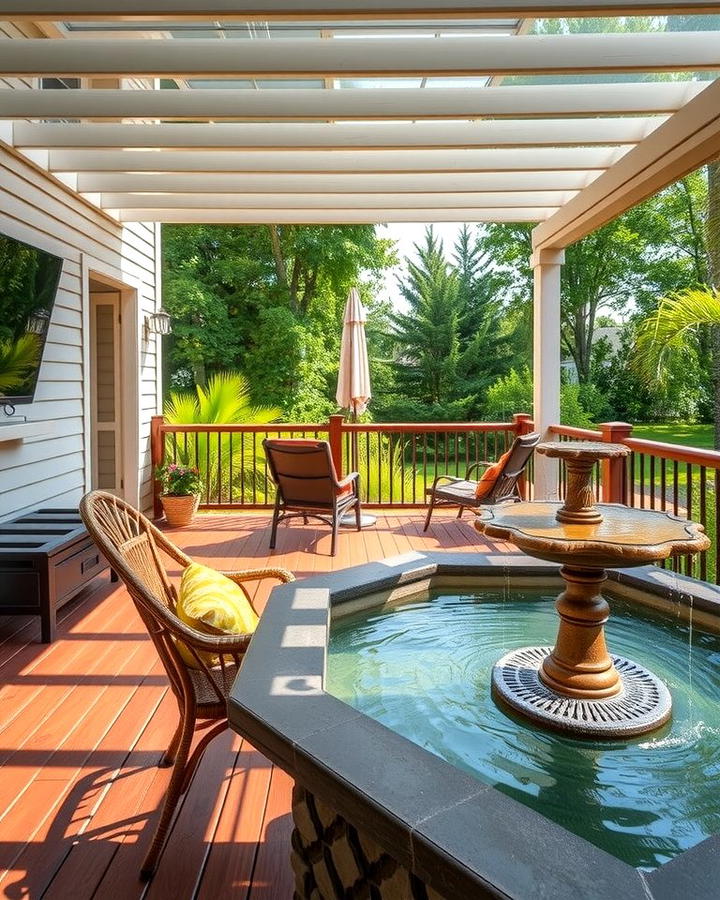 Deck with Water Feature - 25 Mobile Home Deck Ideas