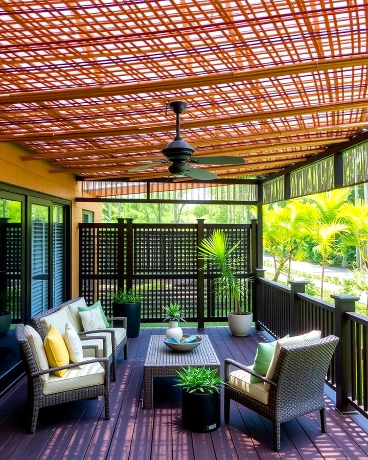 Deck with a Bamboo Roof - 30 Partially Covered Deck Ideas