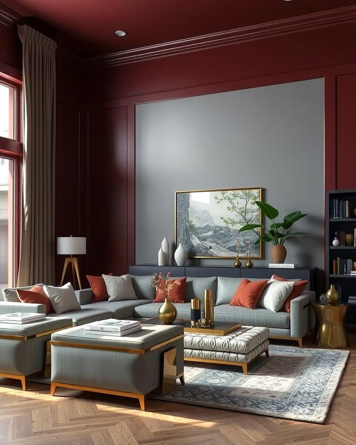 Deep Burgundy and Light Grey - 30 Two Tone Wall Paint Ideas