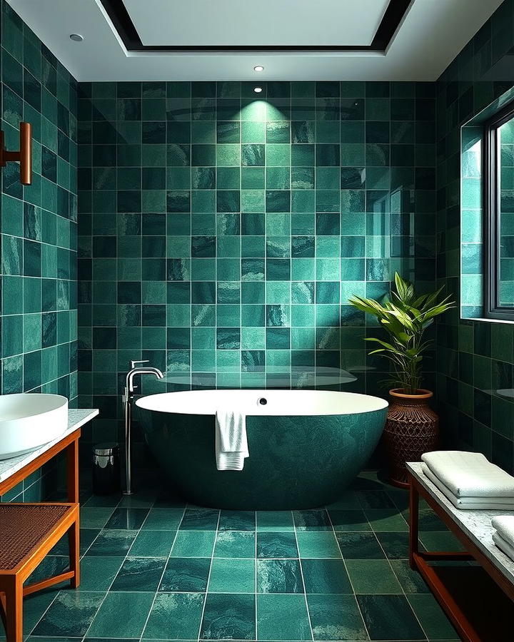 Deep Jade Green Tiles - 30 Green Bathroom Tile Ideas