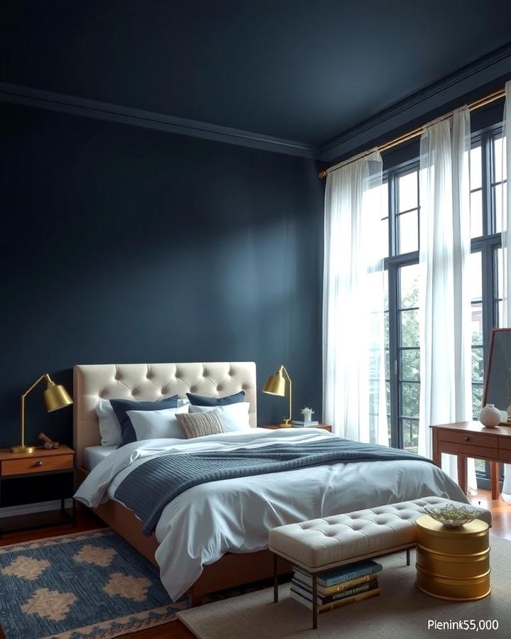 Deep Navy Accent Wall - 25 Moody Blue Bedroom Ideas