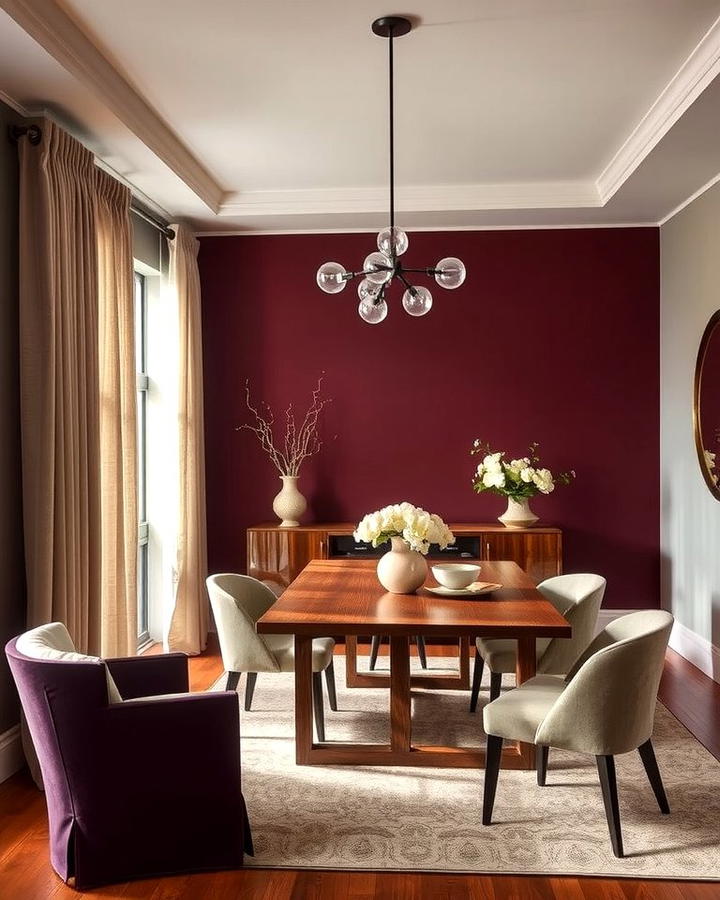 Deep Plum Accent Wall - 25 Purple Dining Room Ideas