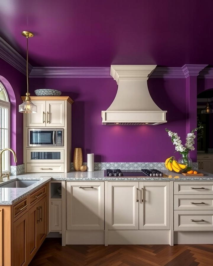 Deep Purple Walls for a Dramatic Backdrop - 25 Purple Kitchen Ideas