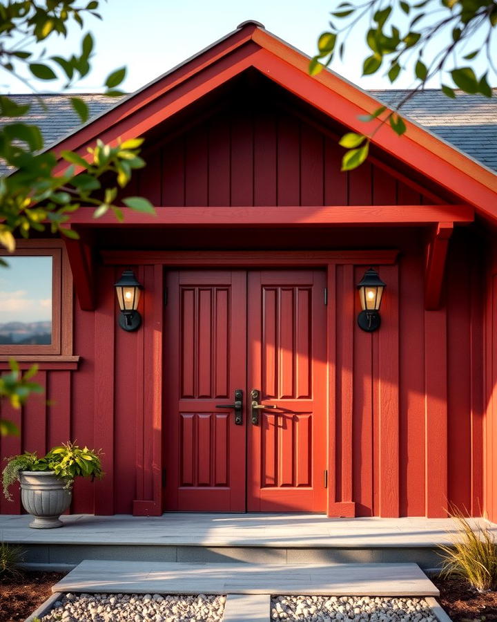 Deep Red with Wooden Doors - 25 red home exterior ideas