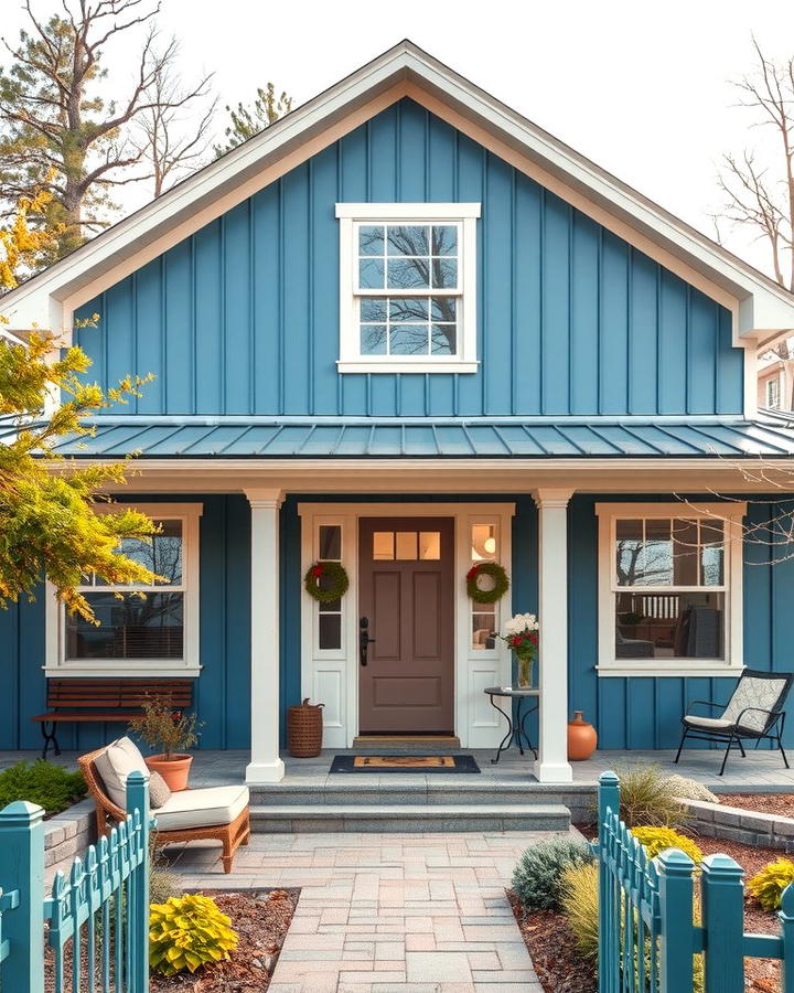 Denim Blue with Beige Accents - 30 blue exterior house paint ideas