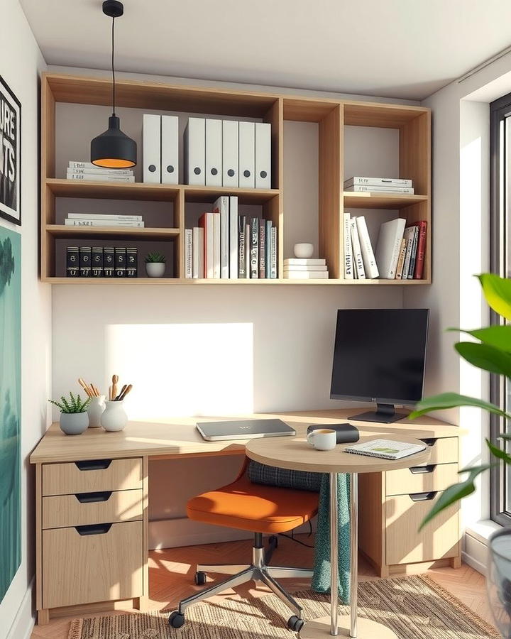 Desk Integrated Shelves for Convenience - 25 Office Shelving Ideas