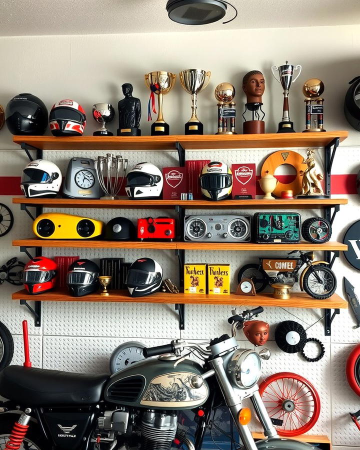 Display Shelves for Memorabilia - 25 Motorcycle Garage Ideas