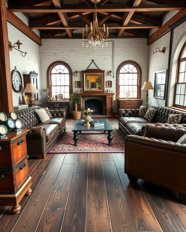 Distressed Wood Flooring for Rustic Appeal - 25 Steampunk Interior Design Ideas