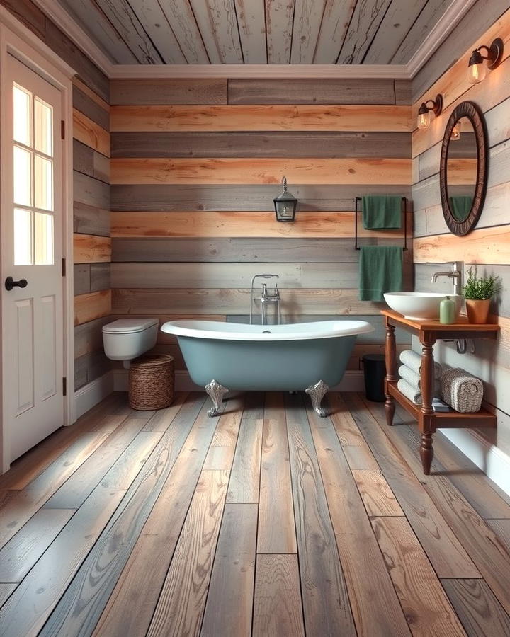 Distressed Wood for a Rustic Touch - 30 Ideas for Wood Floors in Bathrooms