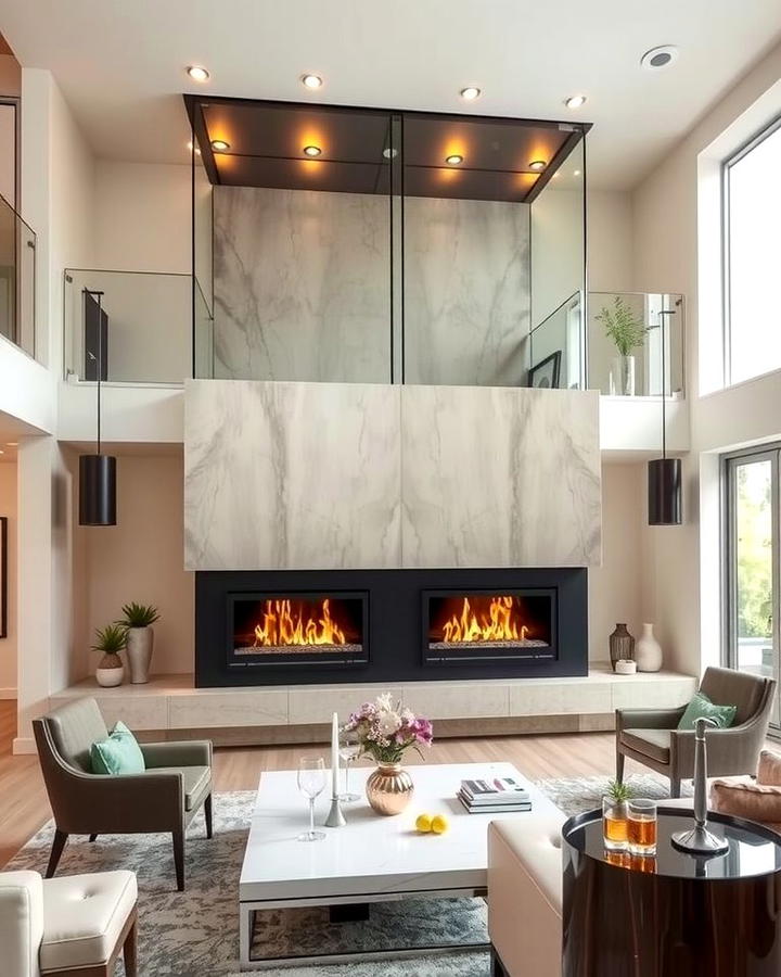 Double Sided Elegance - 25 Two-story Fireplace Ideas