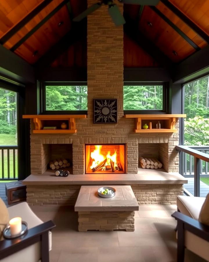 Double Sided Fireplace for Dual Spaces - 25 Screened-in Porch With Fireplace Ideas