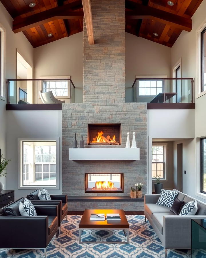 Double Sided Functionality - 25 Two-story Fireplace Ideas