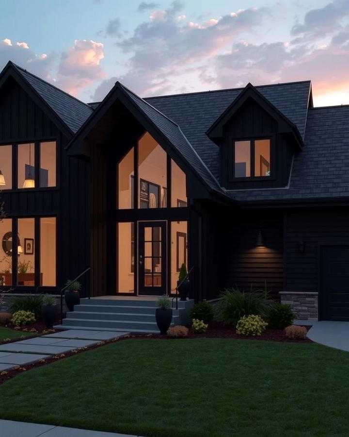 Dramatic All Black Exterior - 30 Exterior Home with a Black Roof Ideas