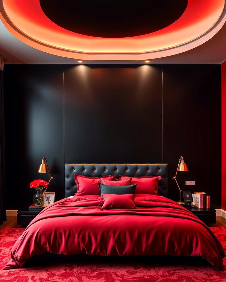 Dramatic Black Accent Wall - 25 Red and Black Bedroom Ideas