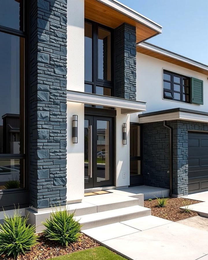 Dramatic Black Stone Accents - 25 Stone Exterior Home Ideas